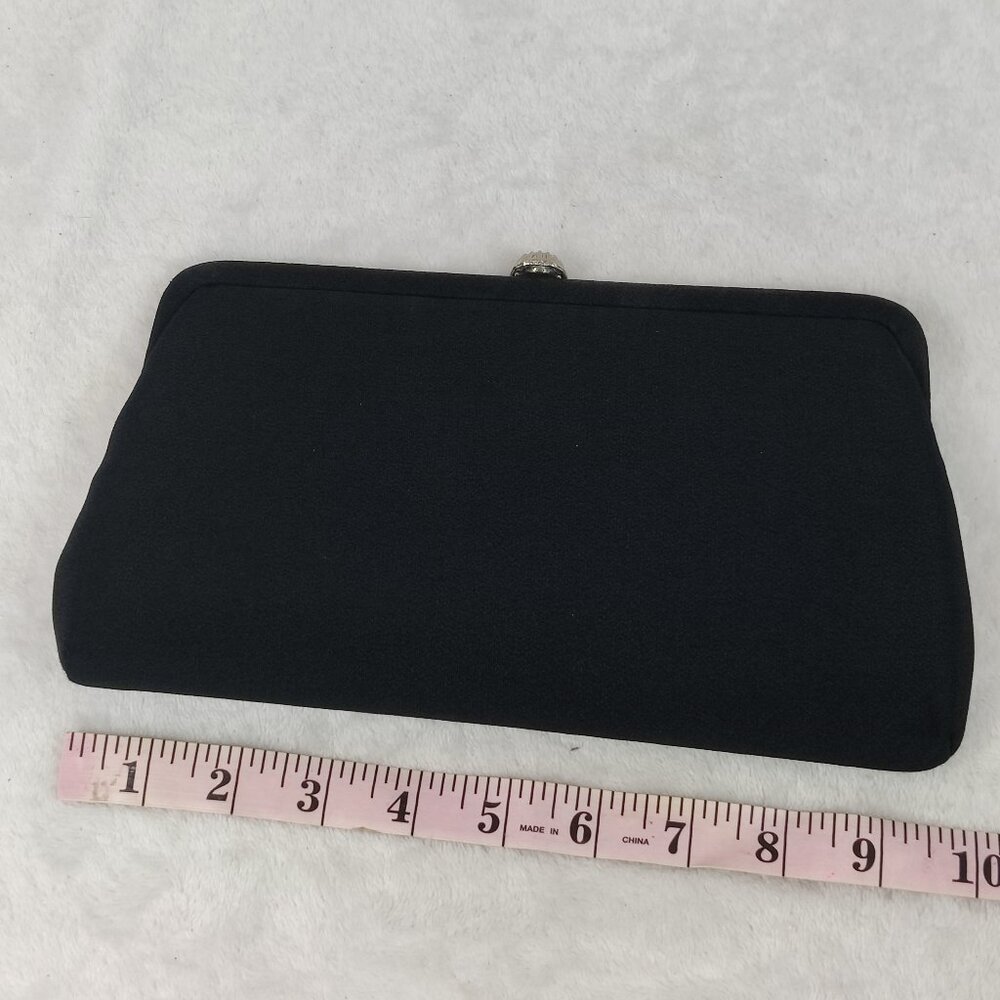 Vintage black fabric clutch purse rhinestone